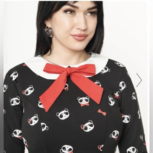 Unique Vintage Retro Black Panda Flare Knee Length Dress Fairygoth Medium - Picture 4 of 14